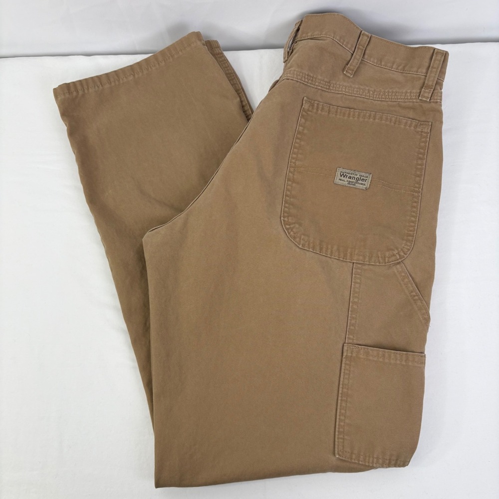 Wrangler Mens Khaki Canvas Carpenter Pants Utility Workwear 34x34 (34x33)